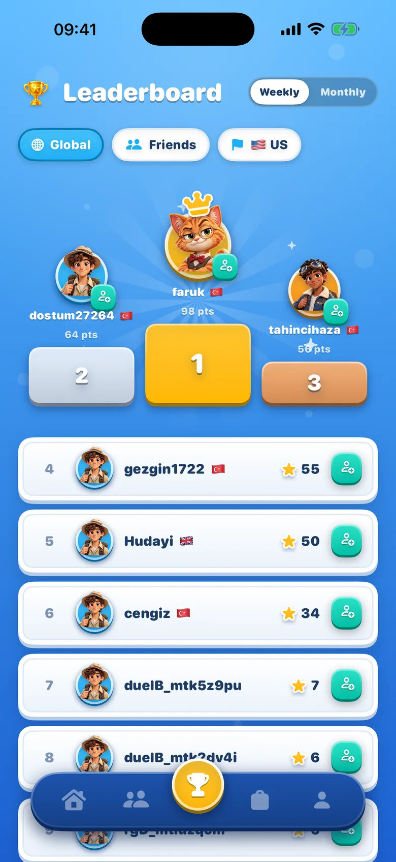 Schermata della classifica di GeoClash
